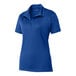 A Sport-Tek women's royal blue short sleeve polo shirt with a collar.