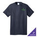 A Port & Company heather navy t-shirt with the word "t-shirt" in green.