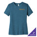 A medium women's heather deep teal t-shirt with a logo on it.