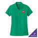 An extra large women's bright kelly green Port Authority polo shirt with a logo on it.