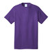 A Port & Company purple short sleeve t-shirt with a white label.