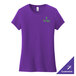 A purple District women's customizable short-sleeve t-shirt with a logo reading "frugal".