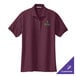 A maroon Port Authority polo shirt with green embroidery on the chest.