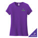 A purple District women's t-shirt with the word "frugal" in white.