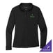 A black Port Authority women's long sleeve polo shirt with a green logo.