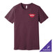 An extra large heather maroon Bella + Canvas t-shirt with a logo on it.
