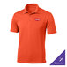 A deep orange Sport-Tek polo shirt with a logo on it.