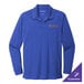 An extra small unisex Port Authority True Royal long sleeve polo shirt with a logo on the front.