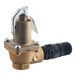 A brass Watts water pressure relief valve with black and white components.