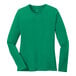 A Port & Company women's long sleeve Kelly green shirt.