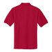 A red Port Authority silk touch polo shirt.