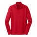 A red Port Authority long sleeve polo shirt.