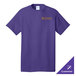 A purple Port & Company T-shirt with a white and yellow logo.