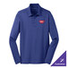 A large unisex royal blue Port Authority long sleeve polo shirt.