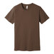 A medium heather brown Bella + Canvas customizable t-shirt.