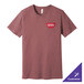 A heather mauve Bella + Canvas t-shirt with a logo on it.