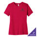 A Bella + Canvas women's heather red t-shirt with a logo on the front.