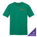 A District jewel green short sleeve t-shirt with orange text.