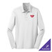 A white Port Authority long sleeve polo shirt.