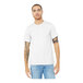 A man wearing a Bella + Canvas white combed ring-spun cotton/poly blend t-shirt.