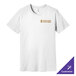 A white Bella + Canvas t-shirt with a logo on it.