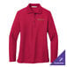 A red Port Authority long sleeve polo shirt for women with gold embroidery.