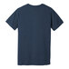 A customizable heather navy blue Bella + Canvas short sleeve T-shirt with a white logo on the back.