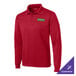 A long sleeved deep red Sport-Tek polo shirt with a green logo.