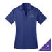 A royal blue Port Authority women's polo shirt with a green logo.