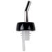 A Tablecraft chrome liquor pourer with a black collar.