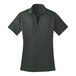 A women's steel gray Port Authority polo shirt with a collar.