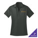A steel gray Port Authority women's polo shirt with a logo on the front.