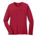 A red Port & Company long sleeve t-shirt for women.