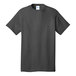 A charcoal Port & Company short sleeve t-shirt with a blue logo.
