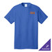 A royal blue Port & Company t-shirt with orange text.