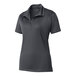 A Sport-Tek women's grey performance polo shirt with a collar.
