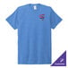 An azure blue AllMade tri-blend t-shirt with a logo on it.