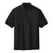 A black Port Authority® silk touch polo shirt.