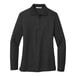 A black Port Authority long sleeve polo shirt for women.