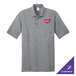 A Port & Company athletic heather grey polo shirt with a logo on it.