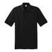 A Port & Company jet black jersey knit polo shirt with short sleeves.