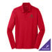 A red Port Authority long sleeve polo shirt with a logo.