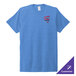 An azure blue AllMade tri-blend short sleeve t-shirt with a logo on it.