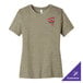 A heather stone Bella + Canvas women's short sleeve t-shirt with a logo on it.