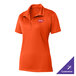 A Sport-Tek women's deep orange polo shirt with a logo on it.