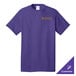 A purple t-shirt with a white logo of a gold star.