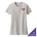 A light heather grey District women's customizable t-shirt with a logo on it.