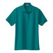 A close-up of a teal Port Authority women's short sleeve polo shirt.