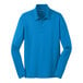 An extra small unisex Port Authority blue long sleeve polo shirt.