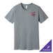 A large athletic heather grey Bella + Canvas t-shirt with a red logo on it.
